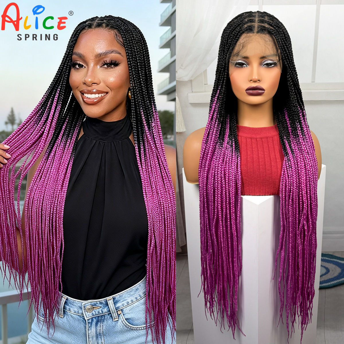 Synthetic Braided Wigs For Black Women - Peruca Sintética Rosa de 36 Polegadas