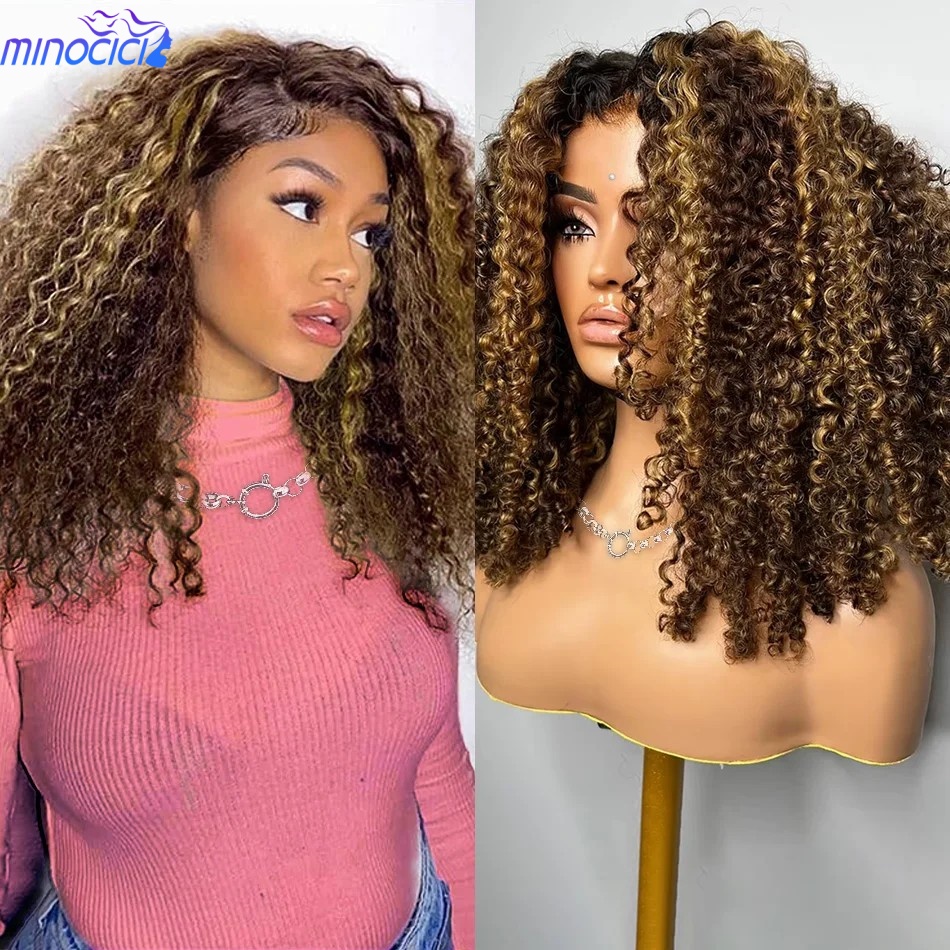 Glueless Wear And Go Human Hair Wig - Peruca curta e encaracolada com mechas