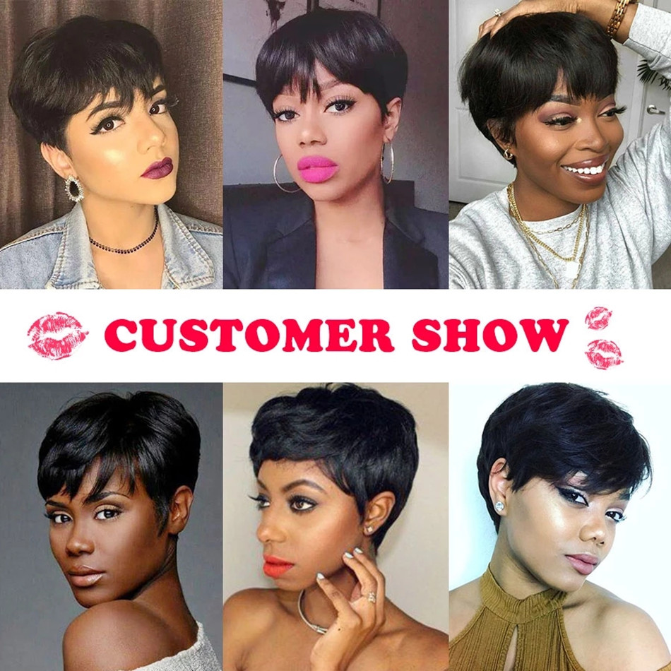 Perucas de Cabelo Humano Curto - Short Pixie Cut Wig Human Hair Cheap avaliação e preço