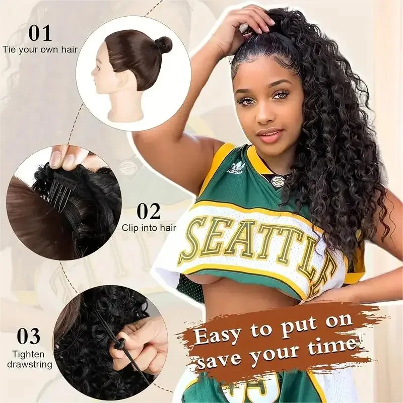 Longo kinky encaracolado cordã - Drawstring Afro Curly Puff Ponytail avaliação e preço