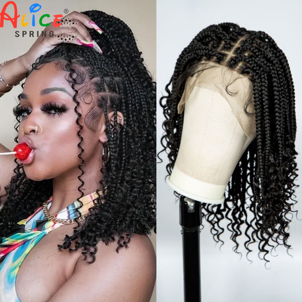 Caixa sem nós trançado perucas - Synthetic Braided Wigs For Black Women avaliação e preço