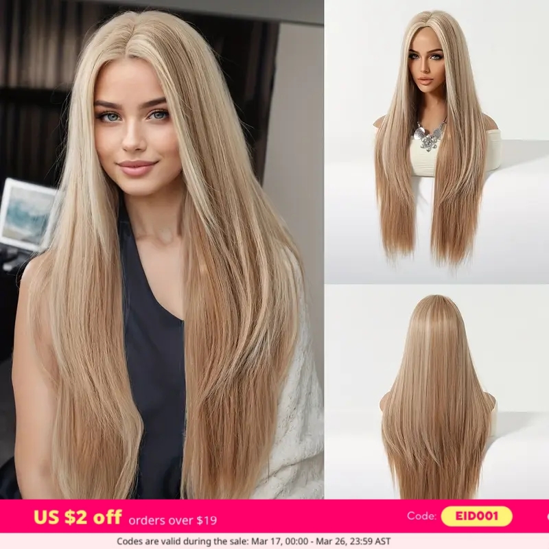 Perucas sintéticas loiras long - Synthetic Wigs avaliação e preço