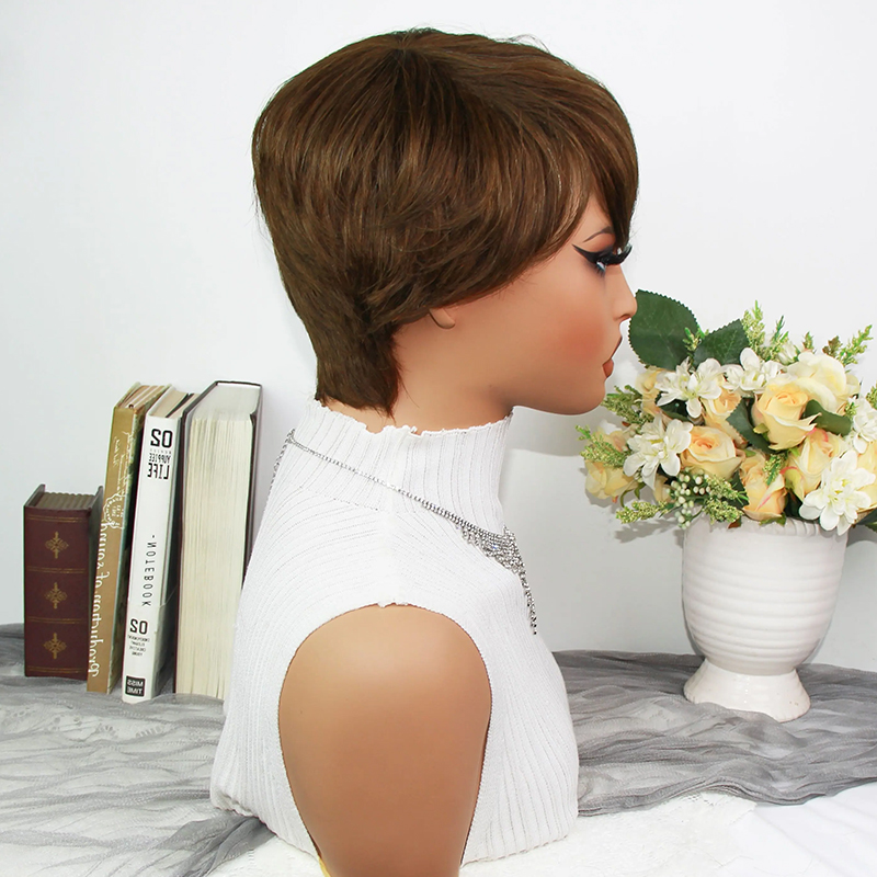 Peruca Pixie Cut Marrom Chocol - Short Pixie Cut Wig Human Hair Cheap avaliação e preço